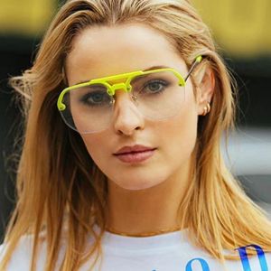 Sonnenbrille 2023 Mode fluoreszierende grüne Pilot -Sonnenbrille Männer Marke Designer großer Rahmen Vintage Clear Lens Semi Randless Women