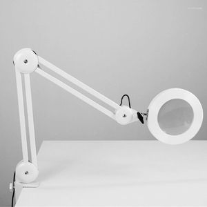 Table Lamps LED Magnifying Glass Desk Lamp Clip On Light Metal Long Arm Dimming 3 Colors For Reading Tattoo And Computers