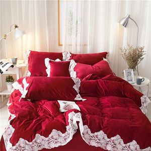 Bedding Sets 2023 Crystal Velvet Lace Luxury Set Soft Bedclothes Duvet/Quilt Cover Bed Linen Sheet 4 Pieces