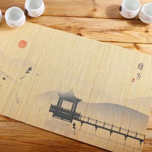 Table Cloth Environmentally Friendly Chinese Zen Bamboo Tea Mat Printing Hand-painted Flag Hand-insulated Char Ceremony Teapot Mats