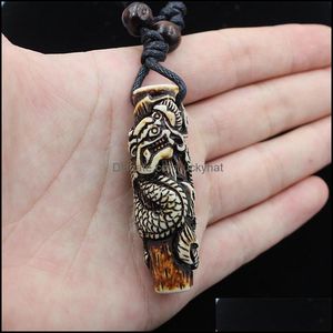 Other Custom Cool Simation Bone Carving Totem Dragon Pendant Wood Beads Amet Necklace Lucky Gift Drop Delivery Jewelry Necklaces Pend Otytm