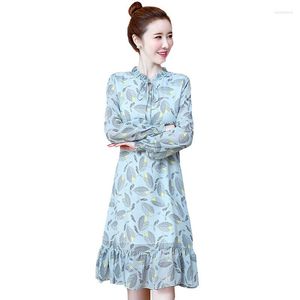 Casual Dresses 2023 Fashion Women Autumn Plus Size Loose Office Female Vestir Long Sleeve Chiffon Print Mermaid Dress Trendy OK642