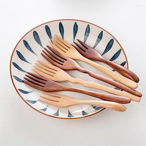 Dinnerware Sets Natural Wood Spoon Fork Set Cake Dessert Fruit Kitchen Tableware Flatware Accessories