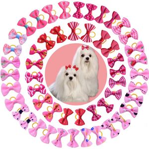 Hundkläder 100st Grooming Bows Pink Red Rose Cat Pet Hair Princess Girls Accessories Bowknot Rubber Bandsdog