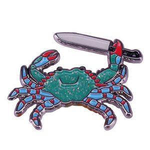 Pins Brooches Cute Glitter Sea Animal Badge Pin Green Crab Holding Knife Metal Enamel Brooch Unique Trendy Costume Backpack Jewelry Dhcfa