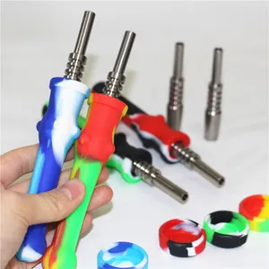 tubo de kit de néctar de silicone de cachimbo de silicone com aço inoxidável Dab palha de óleo de fumaça de fumaça de fumaça tubos de vidro