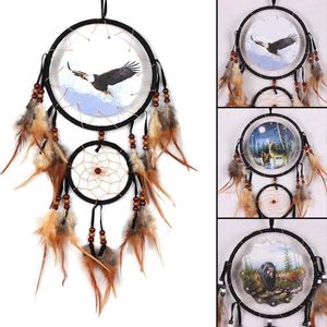 Decorative Figurines Eagle Bear Wolf Design Handmade Dream Catcher With Feathers Animal Pattern Car Wall Hanging Decorations Ornament