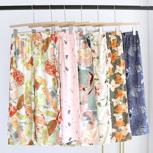 Women's Sleepwear Women's Pajamas Rayon Calf-Length Pants Elastic Waist Viscose Sleep Bottoms Casual Soft Women Print Pajama Loose