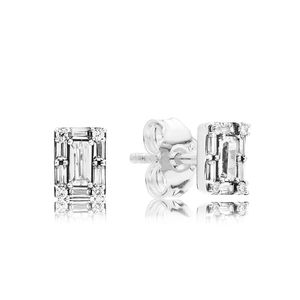 Sparkling Square Halo Stud Earrings Real Sterling Silver for Pandora Wedding Jewelry For Women Girls Rose Gold Crystal Girlfriend Gift Earring with Original Box