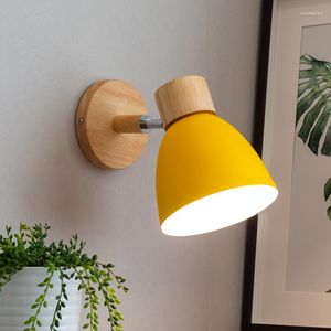 Wall Lamps Modern LED Light Fixture Color Iron Lampshade Rotate For Living Room Bedroom Sconce Lamp Home Wood Decor Lamparas