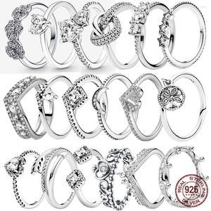Cluster Rings Paylor 925 Sterling Silver For Women Original Crown Heart Wishbone Engagement Wedding Crystal Ring Luxury Jewelry