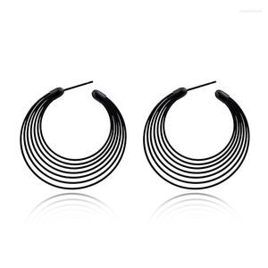 Hoopörhängen 1Pair Personlighet Svart Multi Layer Endless Circle For Women Simple Hollow Big Round Jewelry E395-2