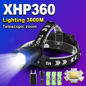 Latarki pochodnie jasne rybołówstwo XHP360 Mocne ładowarki Latka na głowę Reflektor Pochodnia Torcha Camping Cob Front Lanterns 0109