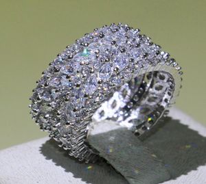 Hela lyxiga smycken 925 Sterling Silver 5 Rows 5a Cubic Zirconia Marquise CZ Lover Rings Office Party Wedding Band Ring för 4846466