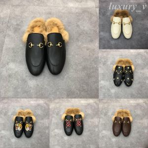 Designer Slippers Women Princetown Loafers Autumn Winter Warm Wool Slippers Classic Metal Buckle Embroidery Sandals Men Leather Half Slipper Pattern Slides