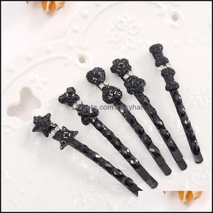 H￥rklipp Barrettes Good AADDADD Black Crystal Hairpin Bow Ornaments Clip Folder Banghua Hand Side Water Drill Card FJ191 Mix Ord OT5HJ