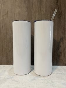 Toptan 20 oz süblimasyon bardağı düz sıska bardak plastik saman kapağı ile boş çift duvar vakumu yalıtımlı seyahat bardaklar bira kahve kupaları