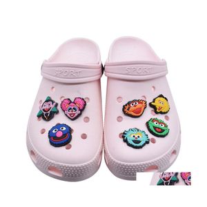 Shoe Parts Accessories Charms Wholesale Childhood Memories Seasame Street Cute Cartoon Croc Pvc Decoration Buckle Soft Rubber Clog Dhcaj