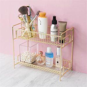 Hooks Nordic Desktop Makeup Organizer Storage Rack Metal Gold Bathroom Shelf Iron Jewelry Box Holder Home Decor