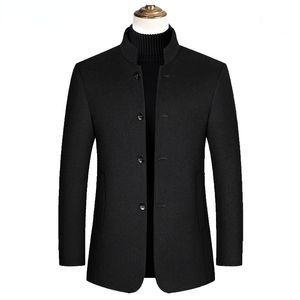 Men's Wool Blends Winter Cashmere Coat Stand Collar Slim Fit Over Business Formal en Peacoat 230107