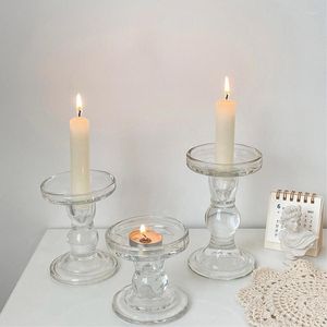 Candle Holders Glass CrystalCandle Pillar Tea Light Candlestick Set Wedding Decoration Table Decor Gifts For Party