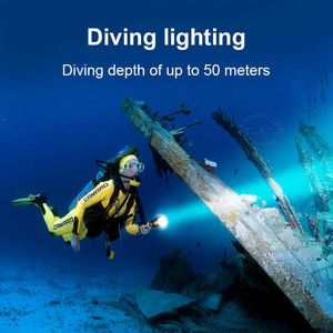 Flashlights Torches Diving Flashlight XHP70 High Power Led Flashlight Double Light Self Defense Camping Lantern Rechargeable Diving Torch Work Light P230517