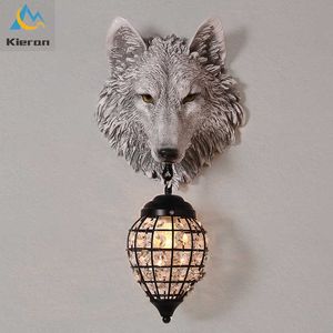 Chandeliers Nordic Modern Wolf Head Led Lamp Bedroom Study Bar Hotel Bedside Crystal Lamps Living Room Decoration Resin Wall Light 0109