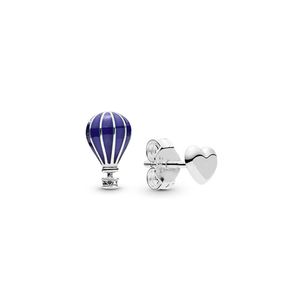 Blue Hot Air Balloon and Hearts Stud Earring för Pandora Authentic Sterling Silver Party Jewelry for Women Girl Girl Gift Designer örhängen med originallåda