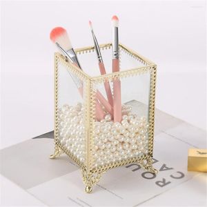 Storage Boxes Lace Cosmetic Organizer Box Case Not Lid Simple Vintage Makeup Brush Tube Tool Glass