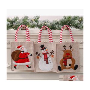 Juldekorationer duk Trekal broderad tygpåse Linen Återanvändbar barn present Candy Story Shop Drop Delivery Home Garde Dhenz