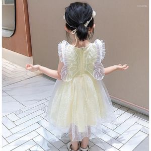Flicka klänningar vit tutu klänning för kläder sommar ärmlös fjäril 3d ängelvingar fairy prinsessan mesh kid party kostym
