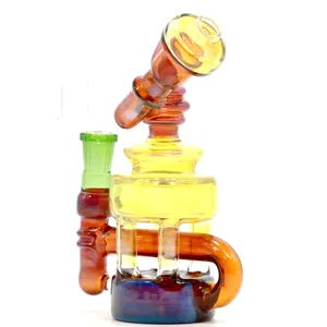 кальяны Silver Fumed Colored Dab Oil Rigs Пьянящий стеклянный бонг с 4MM Quartz Banger Nail Recycler Bubbler Cyclone Perc дымовая труба