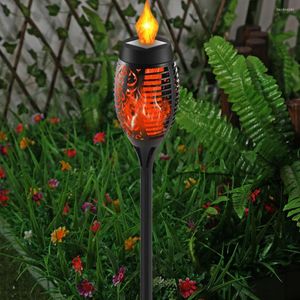 Lawn Decorative Lights Easy Installation Solar Landscape Lamp Auto On Off Flickering Flame For Driveways Trails