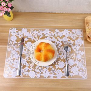 Bord mattor 2 st fast färg placemat dryck pad transparent pp vacker spets florta vattentätt antislip fyrkant kaffematt