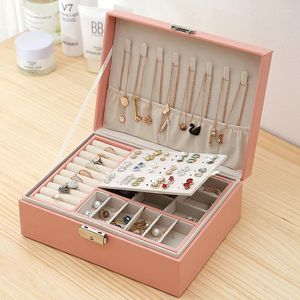 Jewelry Pouches Double-Layer Leather Box High Capacity Ear Stud Earrings Jewellery Storage Multi-Function Large Gift