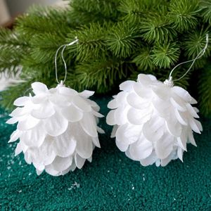 Party-Dekoration, 8 cm, Weihnachtskugel, Blütenblatt, glitzernd, rosa, weiß, Schaumstoff-Dekoration, Baum-Anhänger