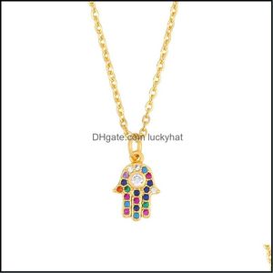 Pendant Necklaces Minimalist Women Turkish Gemstone Copper Base Fashion Hamsa Hand Necklace Drop Delivery Jewelry Pendants Otmsk