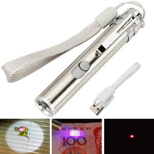 Torce Torce Torcia LED UV/Laser rosso/Luna Luce di istruzioni Contanti Lampada di emergenza Torcia ricaricabile tramite USB Penlight Batteria AA incorporata 0109