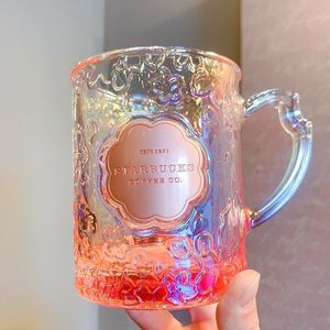 Party Starbucks cup new cherry blossom blooming glass cup copper plate three-dimensional embossed illusion Valentine's Day girlfriend mug