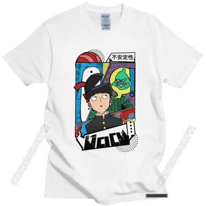 Camisetas masculinas Moda Manga MOB Psycho 100 T-shirt Fabric Soft Cotton Cottelo Camise
