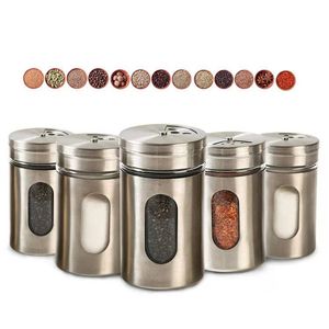 Spice Organiser Salt and Pepper Shakers with 3 Adjustable Pour Holes Stainless Steel Seasoning Container Spice Jars Shaker XBJK2301