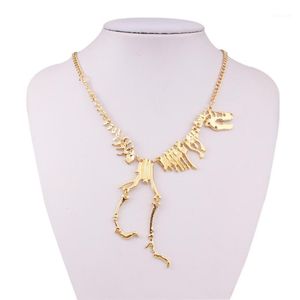 Подвесные ожерелья 2023 Модные ювелирные украшения готический тиранозавр скелет динозавр колье золотое серебряное черное цепное кофера для женщин1