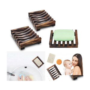 Soap Dishes 2 Styles Natural Wooden Bamboo Dish For Bath Shower Plate Bathroom Drop Delivery Home Garden Accessories Dhp3M