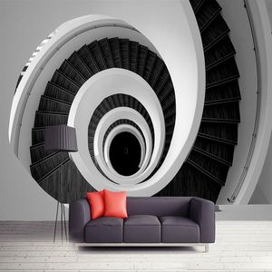 Wallpapers Custom 3D Po Wallpaper Black White Swirl Stairway Modern Creative Art Wall Painting Living Room TV Backdrop Cloth Mural