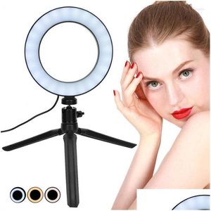 Kompakt Aynalar Vanity Mirror LED Canlı Akış Işık Dimmable Selfie Ring Kamera Çemberi Dolgu Tripod Makyaj Işıkları Damlası Drive Dhcqf