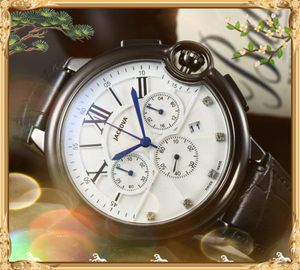 الكامل الكامل أزياء الأزياء الزمنية الزمن ساعة الساعات التوقيت 43 مم الأوجه الفرعية العامل الحزام الجلدي الأصلي بالجملة الهدايا الذكور wristwatch مونتر هومي