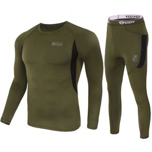 Herr termiska underkläder Mens Tactical Fleece Sweat Snabbtorkning termo Manlig andnings elasticitet Lång Johns toppar byxor Set 230109