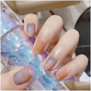 False Nails 24Pcs Fake Nail Art Crystal Artificial Press On With Jelly Glue Fl Er Stylish Daily Finished Short Manicure Tool Drop De Dhp4M