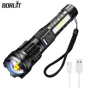 Flashlights Torches BORUiT 30W White Laser Flashlight 1200m lighting Built in 2600 mA Battery USB-C Rechargeable Tactical Military Search Flashlight 0109