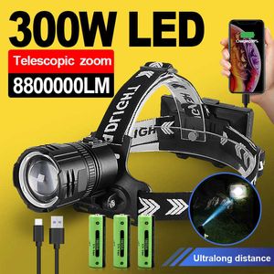 Flashlights Torches 8800000LM 300W Super Bright Headlamp XHP160COB Rechargeable Headlight Powerful Front Led Head Flashlight Fishing Camping Lantern 0109